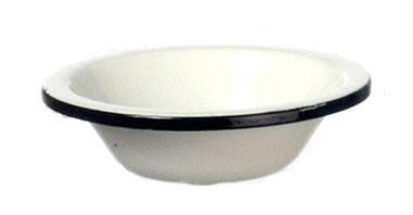 Dollhouse Miniature Dish Pan, White Enamel W/Black Trim